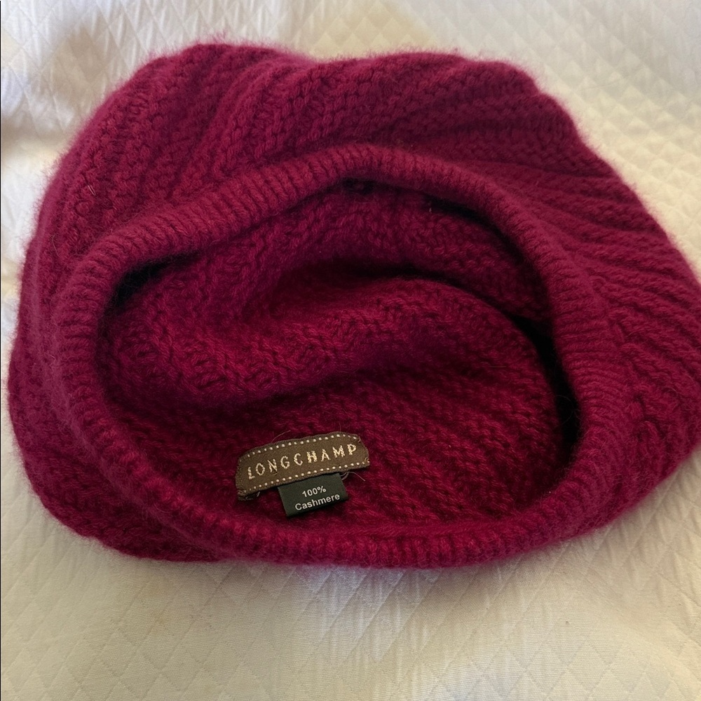 Longchamp Paris 100% Cashmere Knit Raspberry Beret Hat. Authentic. Like New! - Picture 3 of 6